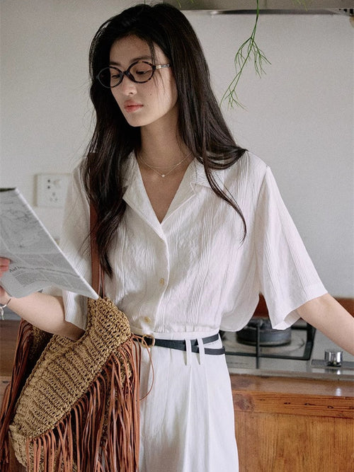 Loose Short Sleeve Cuban Collar Shirt