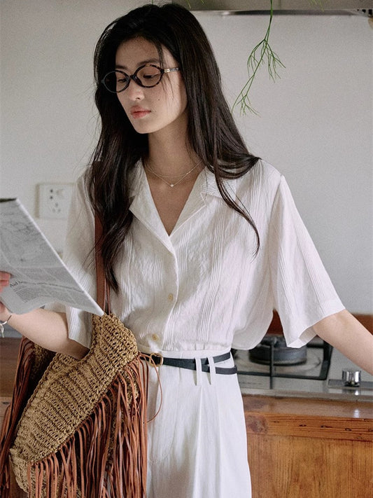 Loose Short Sleeve Cuban Collar Shirt