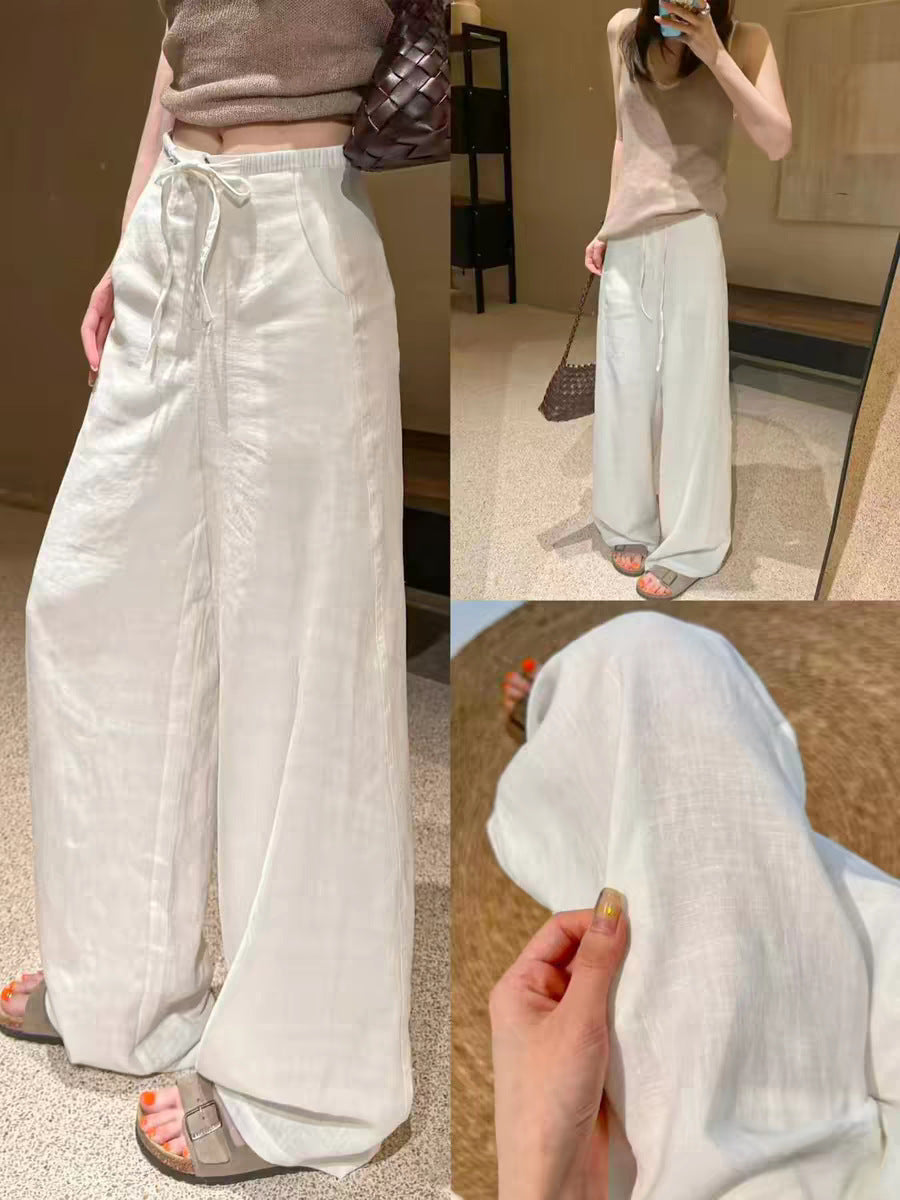 Womens High Waisted Wide Leg Linen Pants