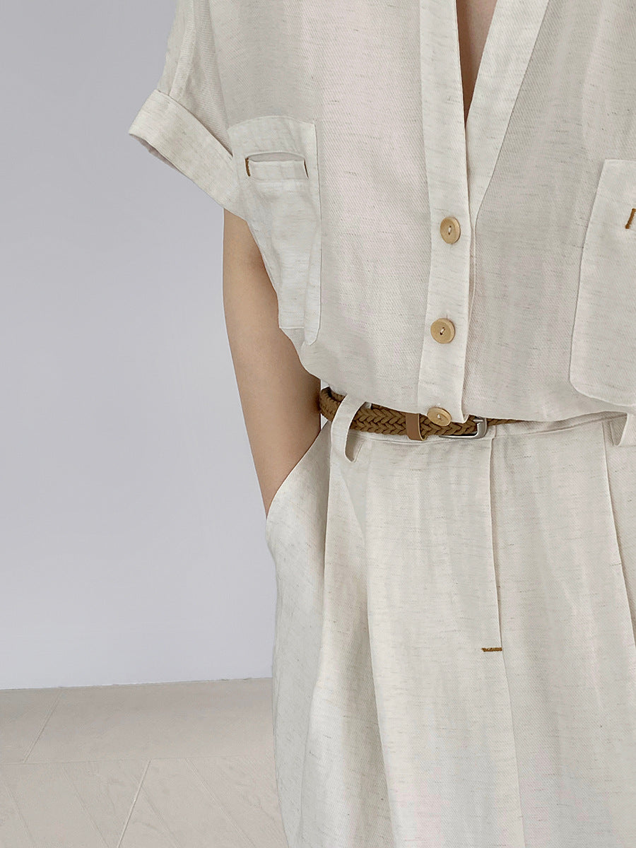 Womens Linen A-line Dress with Belt