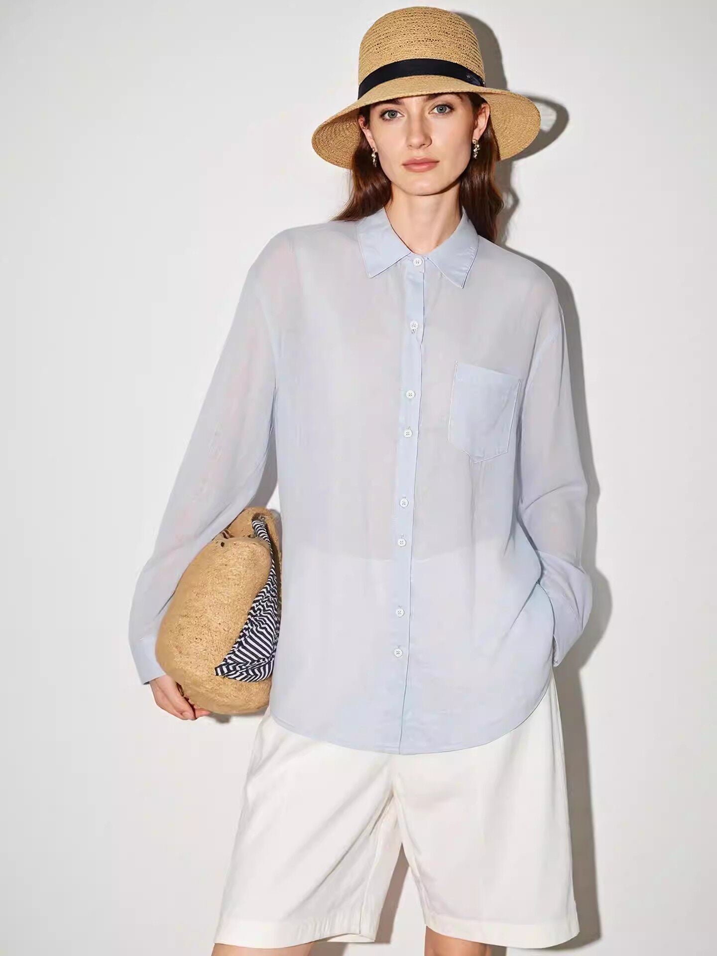 Womens Tencel Linen Cardigan Shirt Button Up Solid Color