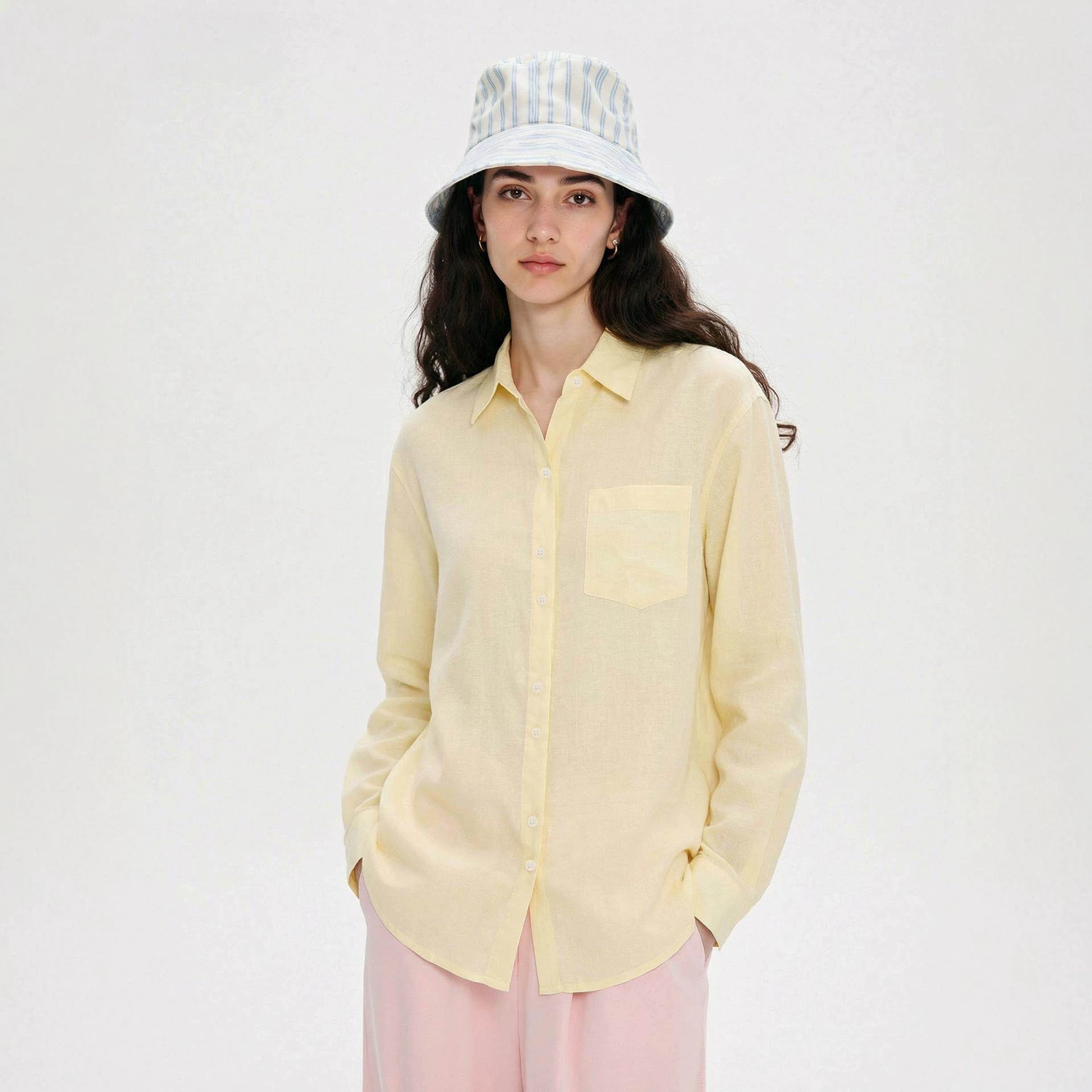 Womens Tencel Linen Cardigan Shirt Button Up Solid Color
