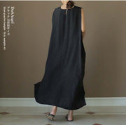 Linen Blend Round Neck Sleeveless Mid-Length Dress