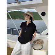 Womens Linen Lyocell Short Sleeve Shirt