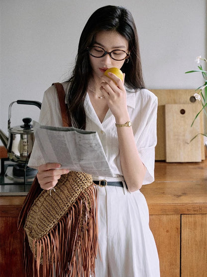Loose Short Sleeve Cuban Collar Shirt