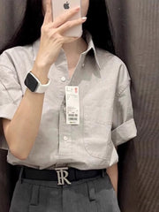 Womens Cotton Linen Short Sleeve Polo Shirt Summer Loose Blouse