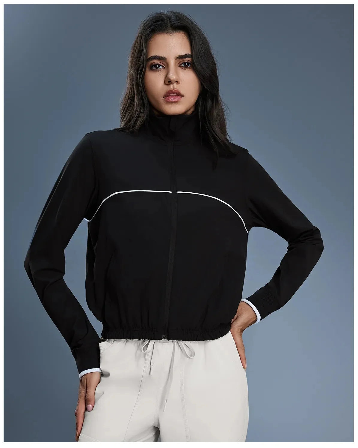 Track Jacket with Stand Collar and Full Zip