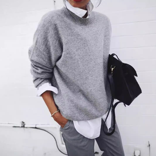 Oversized Ronde Hals Trui in Zachte Tricot