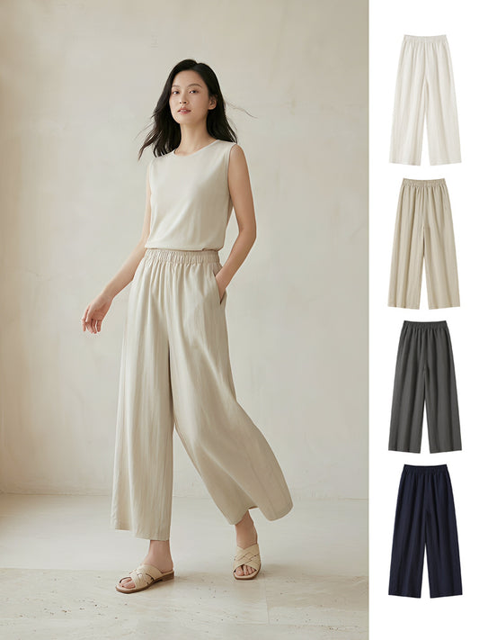 Womens Tencel Linen Wide Leg Casual Pants