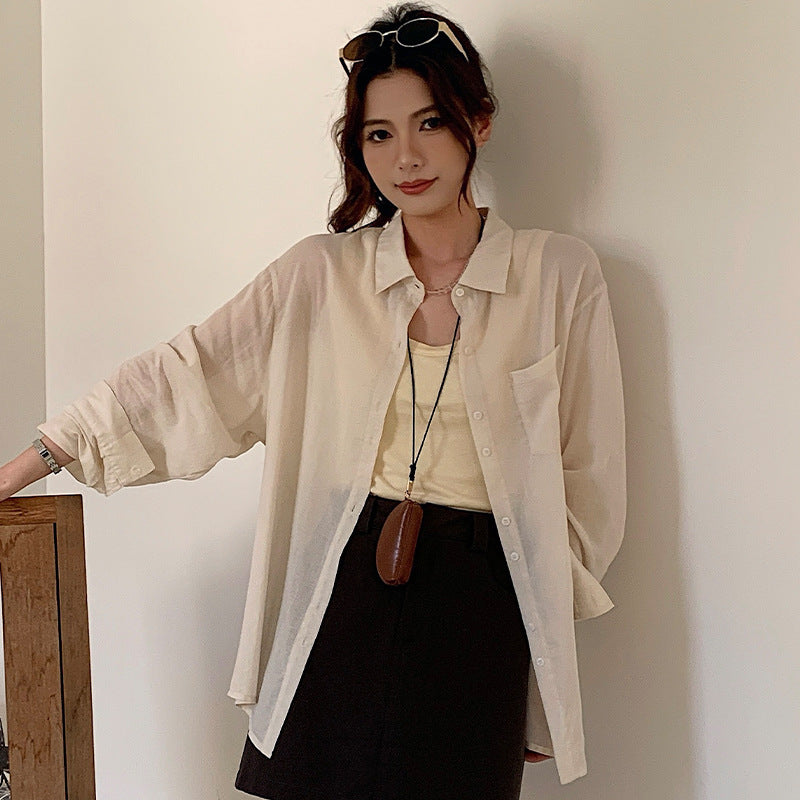 Womens Lyocell Linen Button-Up Shirt