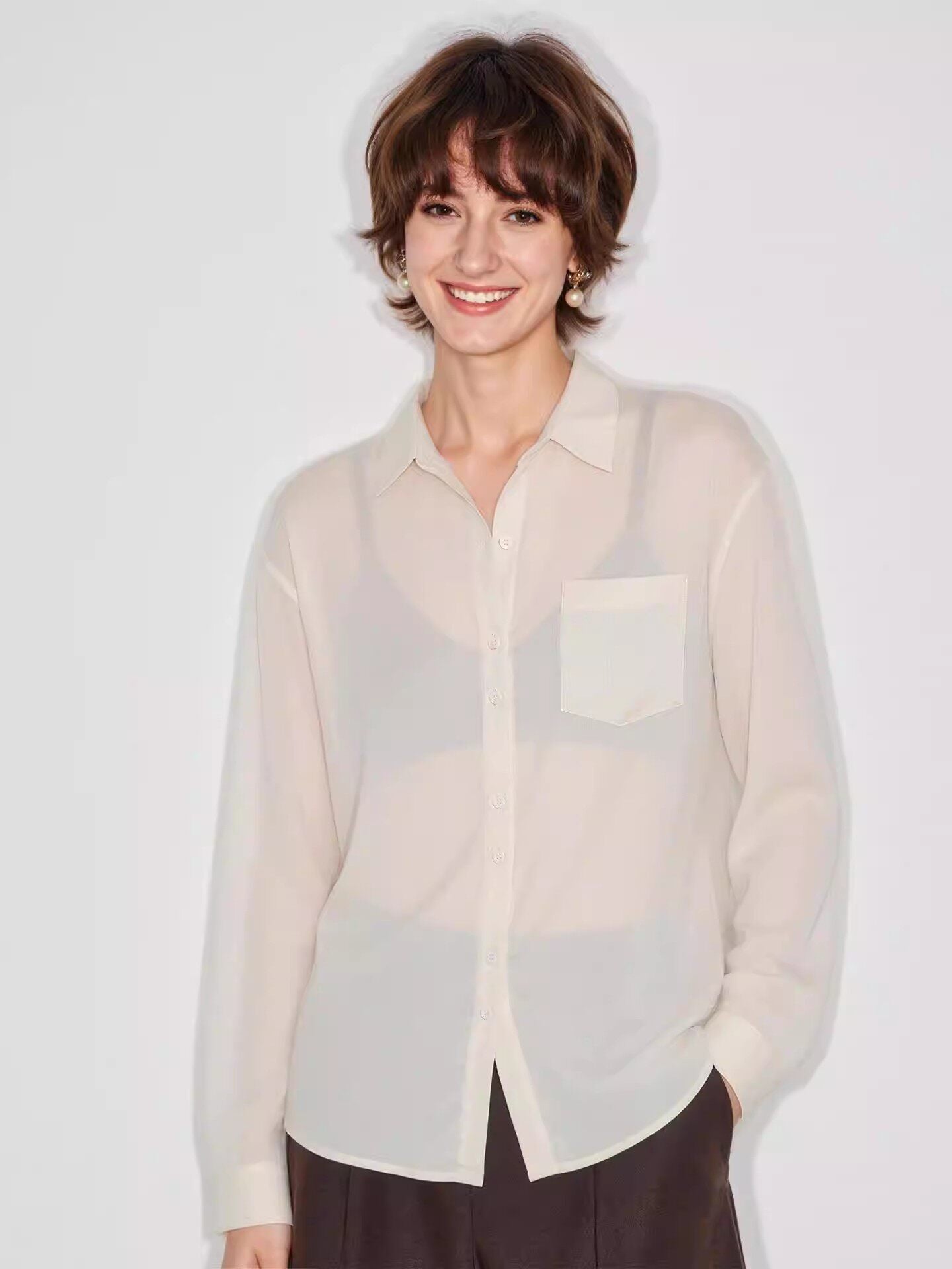 Womens Tencel Linen Cardigan Shirt Button Up Solid Color