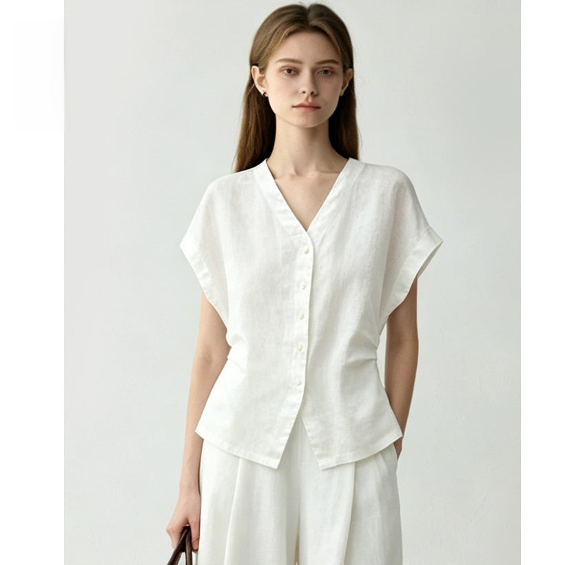 French Style Linen Shirt for Women Summer