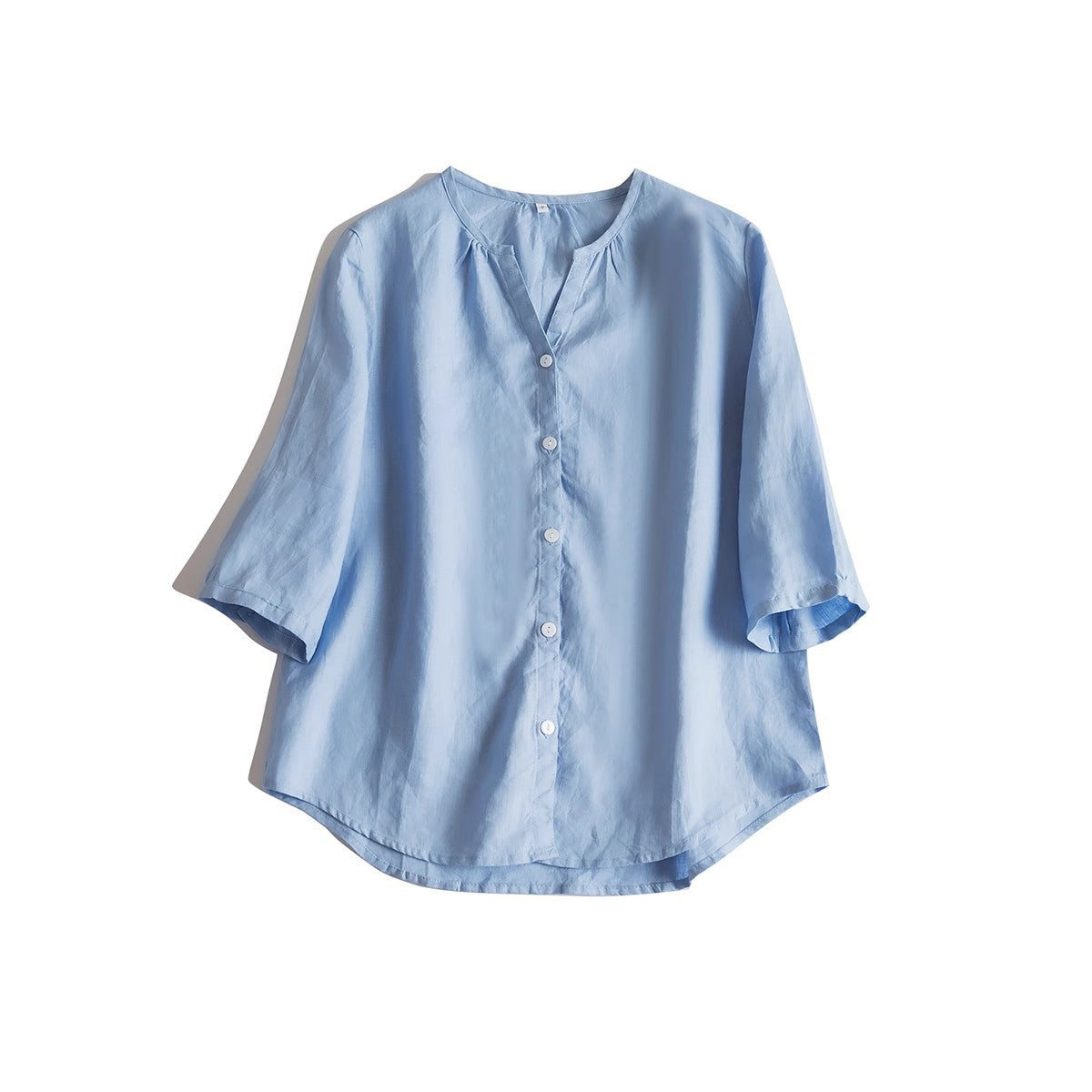 Pure Linen Women Casual Shirt V-Neck Loose Fit