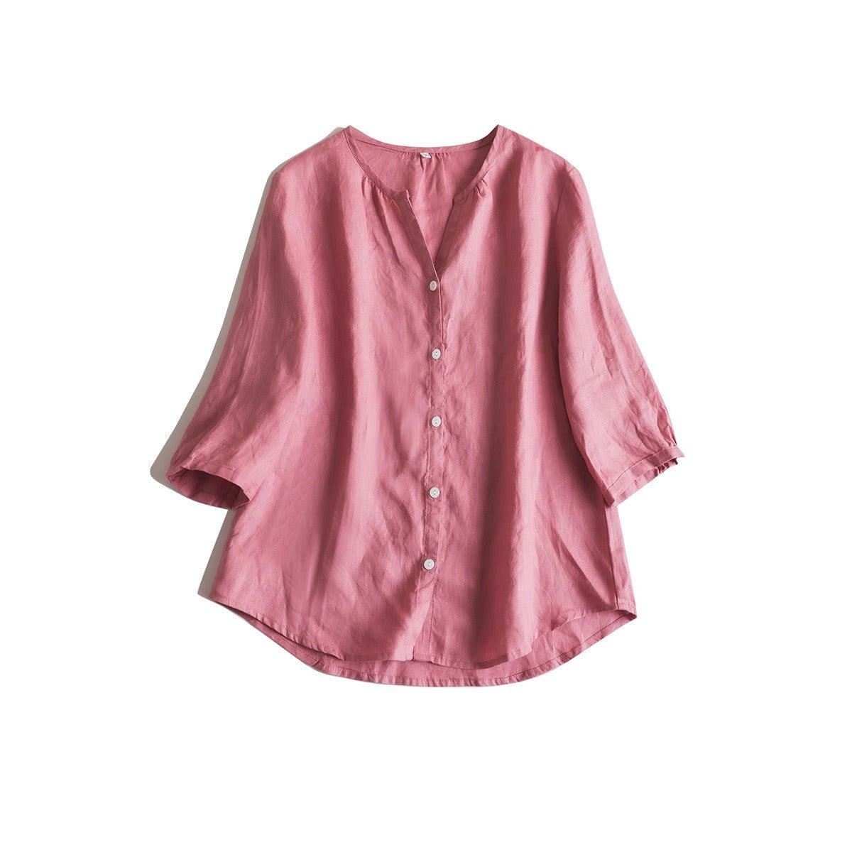 Pure Linen Women Casual Shirt V-Neck Loose Fit