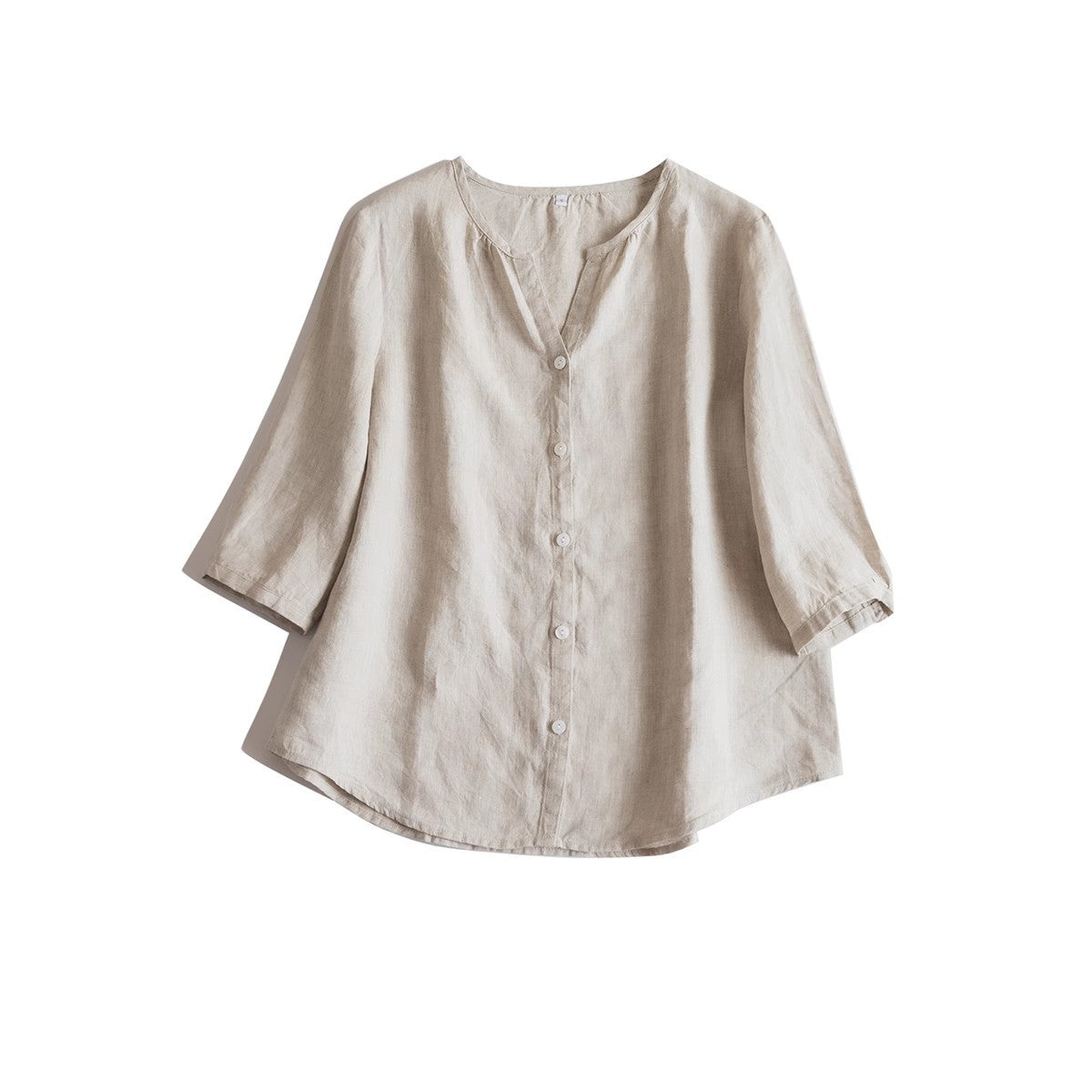 Pure Linen Women Casual Shirt V-Neck Loose Fit