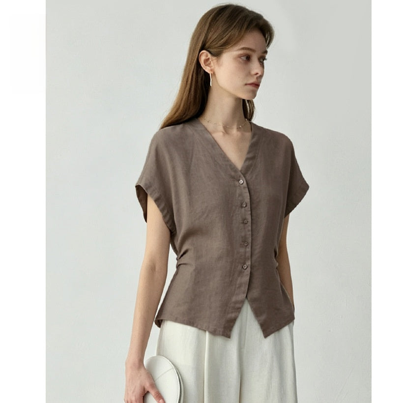 French Style Linen Shirt for Women Summer