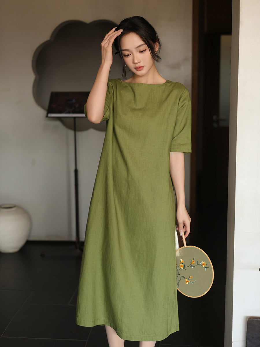 Linen short-sleeved dress
