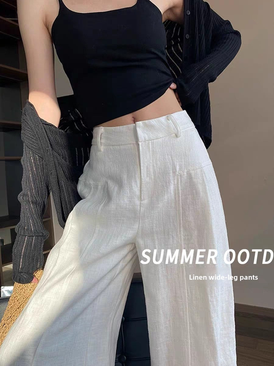 Womens High Waisted Linen Wide Leg Trousers
