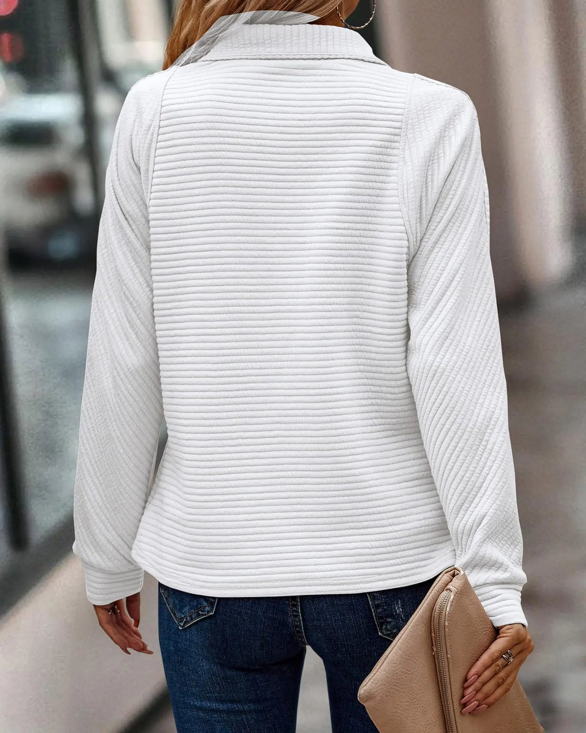 Ribbed Sweater with High Neck and Zip