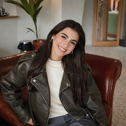 Dames cropped leren jas met riem