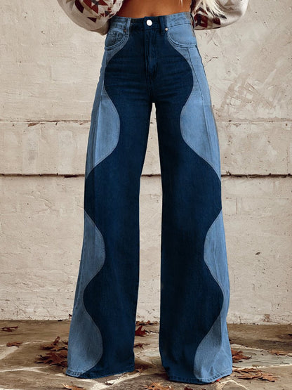 Dames wijde pijpen jeans met contrasterende panelen