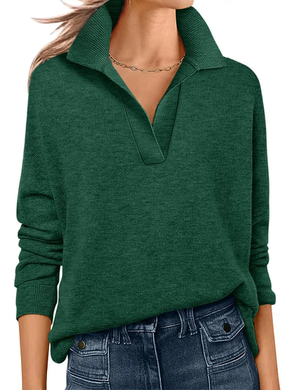 Fine-Knit Sweater with Polo Collar and V-Neck