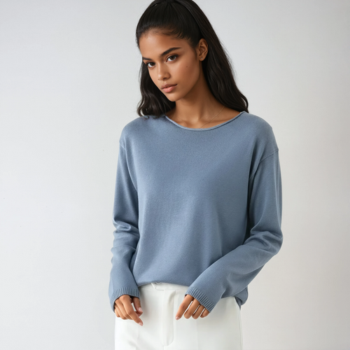 Fine-Knit Sweater with Round Neck