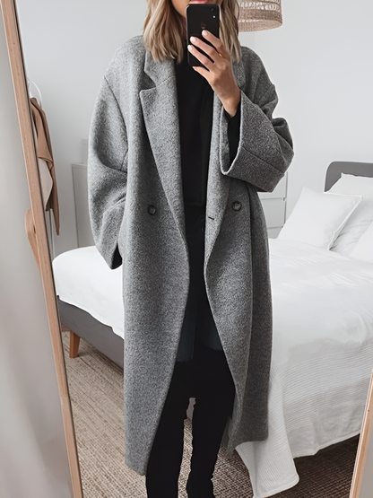 Oversized Knit Coat with Double Button Closure