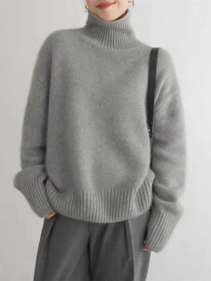 Oversized Cashmere Sweater with High Roll Neck