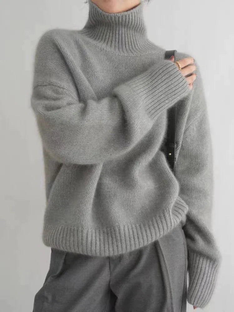 Oversized Cashmere Sweater with High Roll Neck