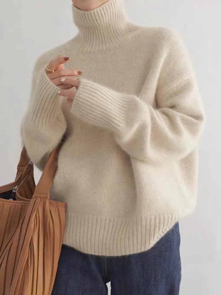 Oversized Cashmere Sweater with High Roll Neck