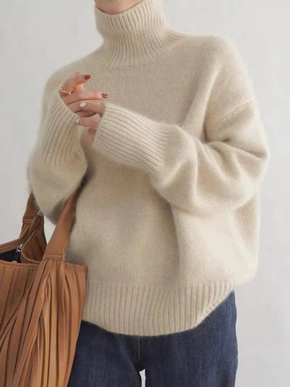 Oversized Cashmere Sweater with High Roll Neck
