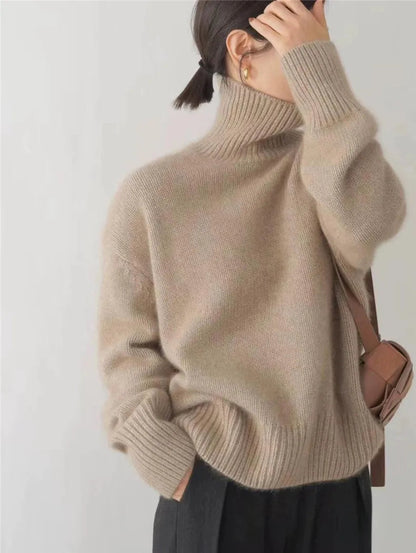 Oversized Cashmere Sweater with High Roll Neck