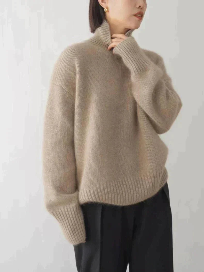 Oversized Cashmere Sweater with High Roll Neck
