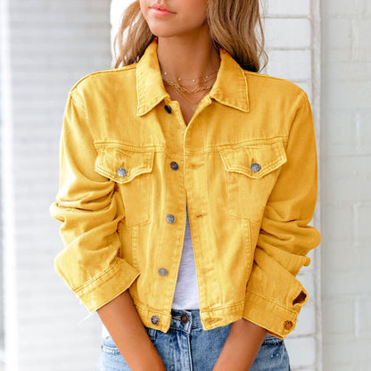 Cropped Denim Jacket with Button Closure