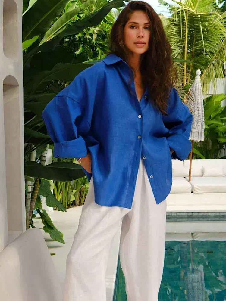 Damesblouse met knoopsluiting en lange mouwen