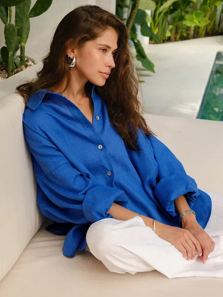 Damesblouse met knoopsluiting en lange mouwen