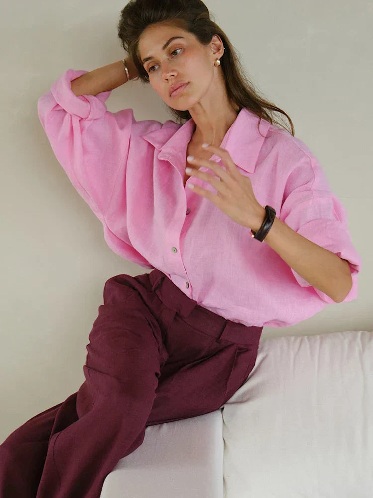 Damesblouse met knoopsluiting en lange mouwen
