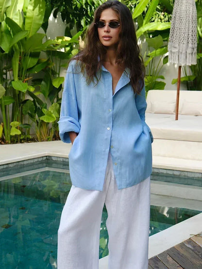 Damesblouse met knoopsluiting en lange mouwen