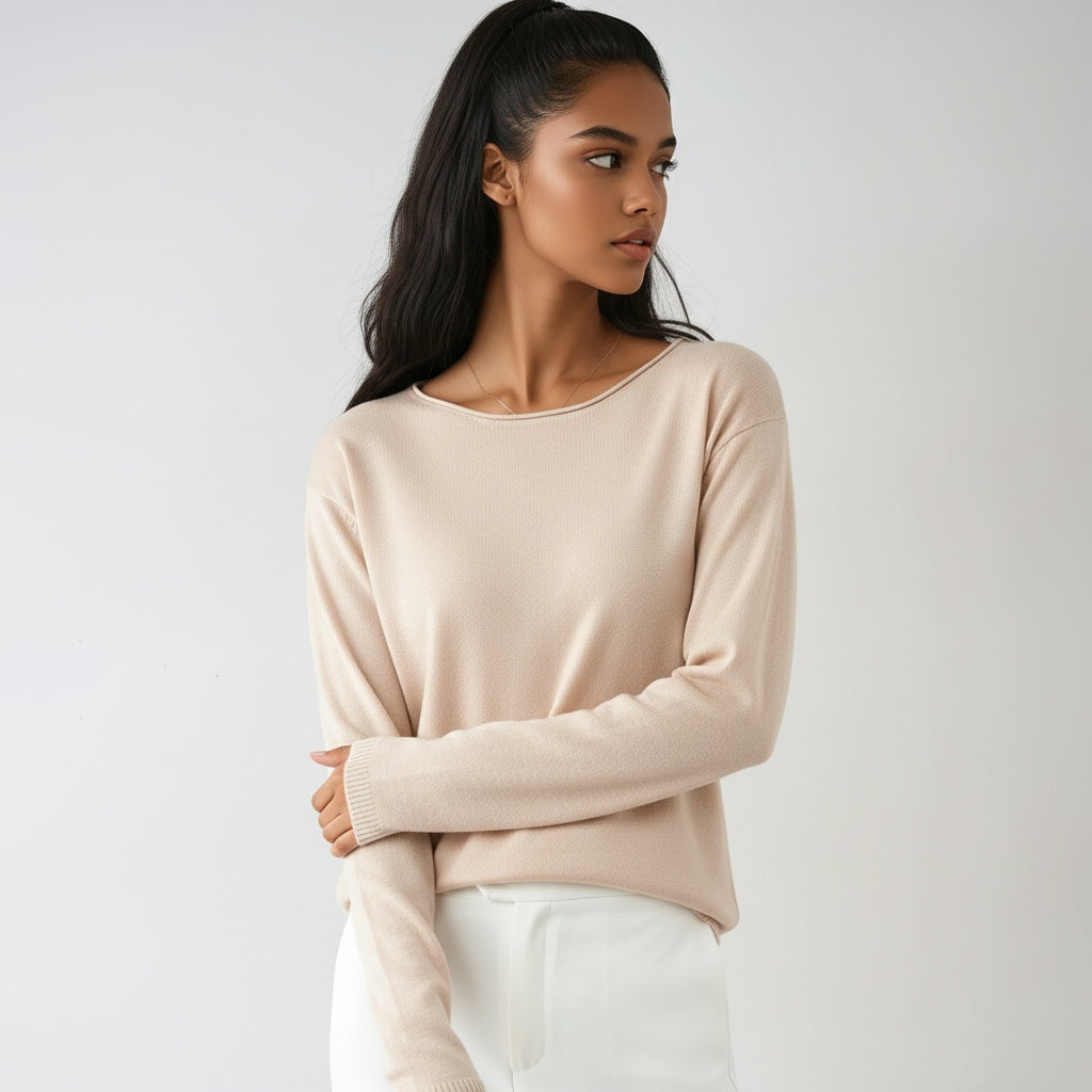 Fine-Knit Sweater with Round Neck