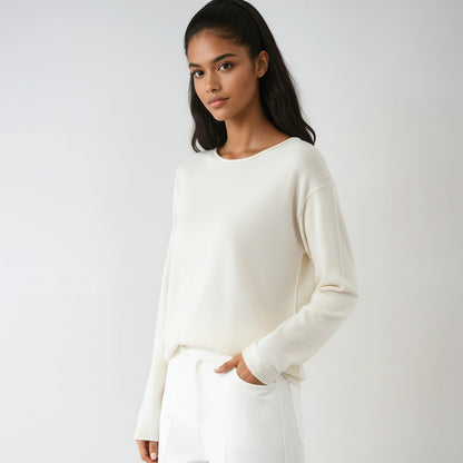 Fine-Knit Sweater with Round Neck