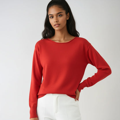 Fine-Knit Sweater with Round Neck