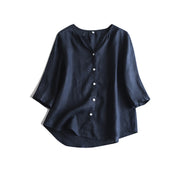 Pure Linen Women Casual Shirt V-Neck Loose Fit