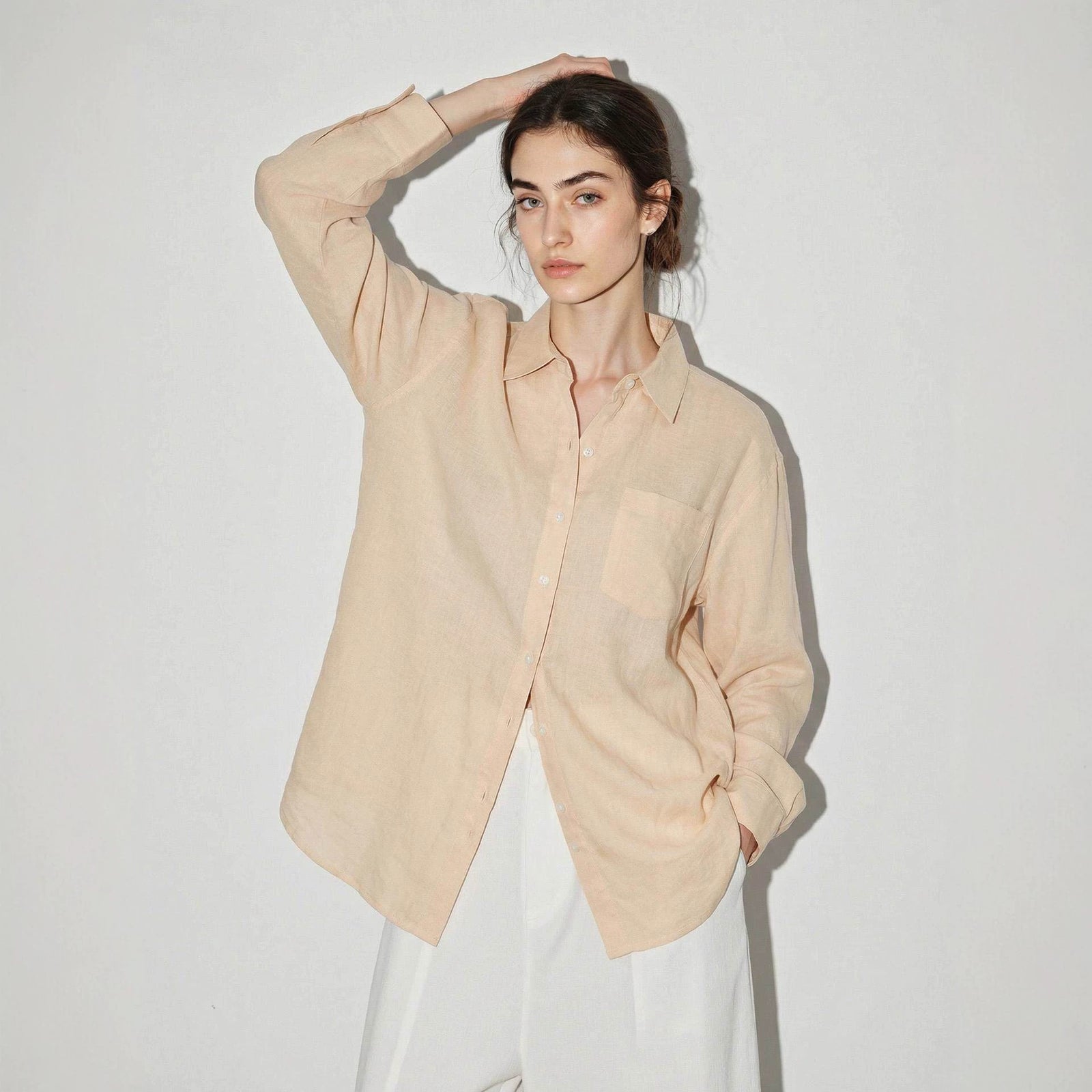 Womens Tencel Linen Cardigan Shirt Button Up Solid Color