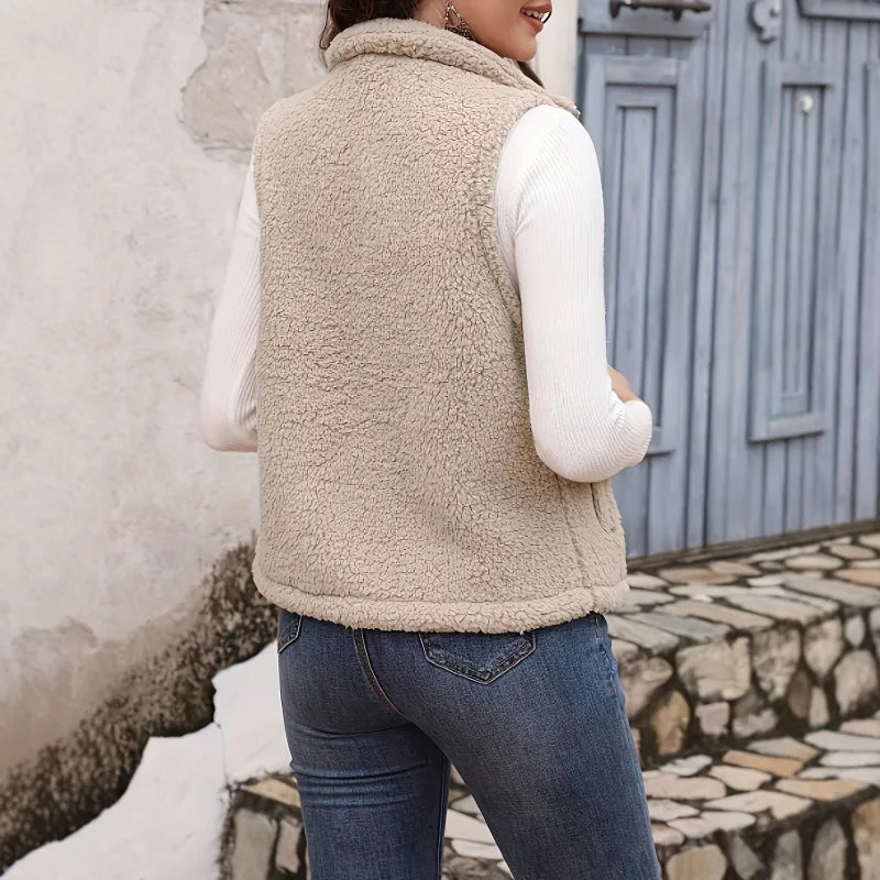 Sleeveless Gilet with Stand Collar and Zip