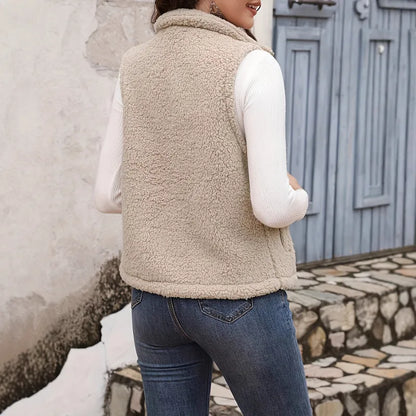 Sleeveless Gilet with Stand Collar and Zip