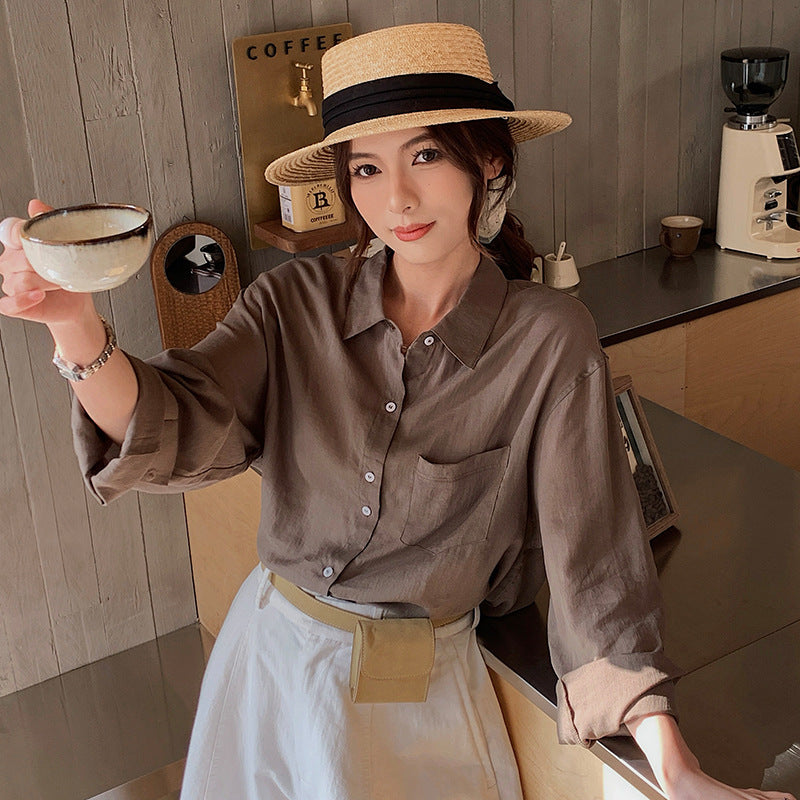 Womens Lyocell Linen Button-Up Shirt