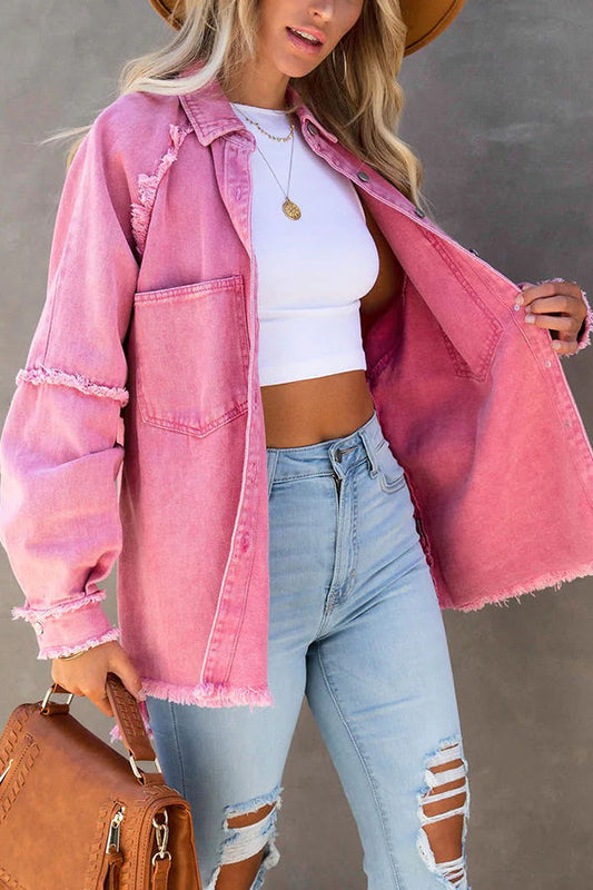Dames denim tussenjas met knoopsluiting en zakken