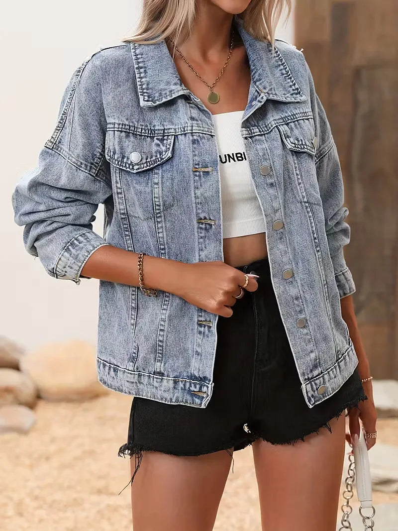 Dames oversized spijkerjas met pailletten franjedetail