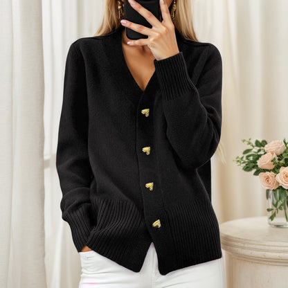 V-Hals Knoopvest in Dikke Polyester Tricot